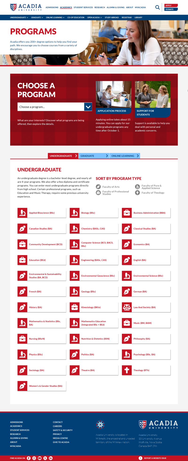 Acadia Academics Page